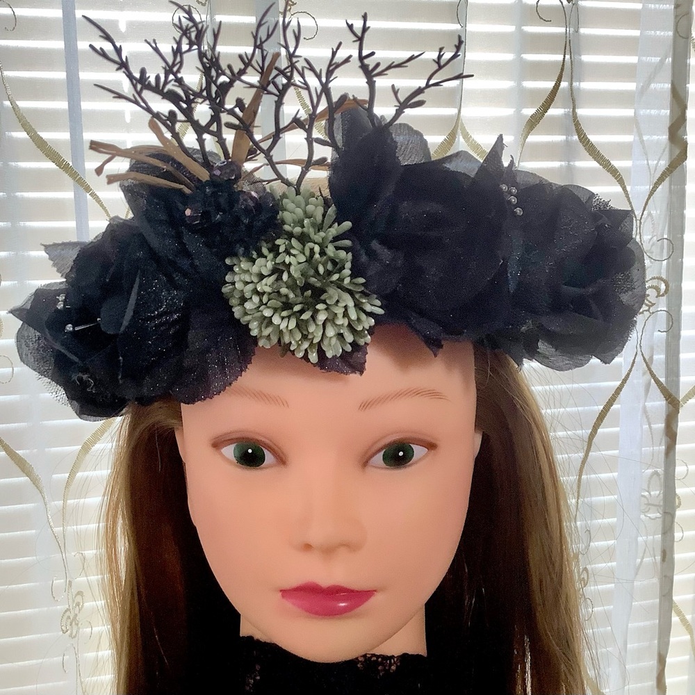 Head wreath floral crown handcrafted wedding holiday festival Gothic Black